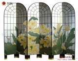 扬州漆器屏风 银箔手绘花卉6片折叠屏风 磨漆画工艺可定制隔断