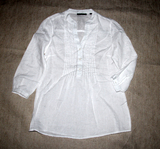 原单外贸2016年新款休闲超薄亚麻七分袖套头立领白衬衫女