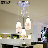 现代简约饭厅吊灯 LED创意个性大气田园圆形三头水晶玻璃餐厅灯具