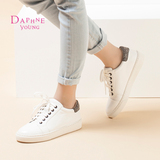 达芙妮女鞋系带运动正品牌白色平板鞋皮鞋小白鞋平底低跟深口单鞋