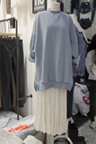 韩国东大门代购正品2014冬季新款半高领前短后长款抓绒茧形卫衣女