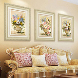 花开富贵 现代欧式沙发背景墙有框三联画卧室壁画挂画客厅装饰画