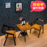 美式铁艺奶茶店创意咖啡馆休闲洽谈桌椅组合复古小户型实木小方桌