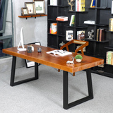美式铁艺实木长方形桌电脑桌创意工作台办公桌现代餐桌简约书桌