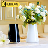 创意简约欧式玻璃花瓶摆件 黑色白色小号客厅桌面家居餐桌装饰品
