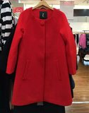包邮拉夏贝尔2015冬季新款中长款红色黑色毛呢大衣外套女10007982