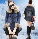 新款秋冬天品牌加厚牛仔风衣女短款时尚貉子大毛领斗篷式韩版外套