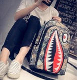 书包女 日韩 高中学生 个性双肩包版大号男女鲨鱼书包旅行背包潮