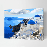 数字油画diy手绘数码彩绘客厅风景大幅手绘画装饰画蓝色地中海