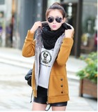 2015冬装新款加绒加厚韩版小香风卫衣 连帽外套大码品牌女装