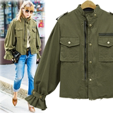 2韩国代购正品nibbuns春装明星同款 军绿色休闲纯色收口袖子外套