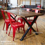 简约办公桌实木 餐桌老榆木美式长方形复古铁艺会议桌工业风餐桌