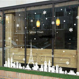 包邮墙贴 餐厅咖啡店橱窗装饰贴纸玻璃门贴 服装店贴画 白色城镇