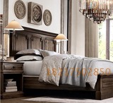 出口外贸RH法式复古风格实木床1.8米双人床橡木美式高靠背床婚床