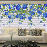 电视背景墙布壁纸客厅卧室餐厅墙纸3d立体大型田园壁画蓝色蔷薇花