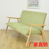厂家直销 实木沙发椅原木休闲椅布艺双人椅特价简约现代 订制订做