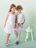 外贸原单 法国女童白色雅致镂空绣花短袖衬衫 娃娃衫 小中大童