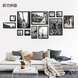 客厅装饰画卧室简约现代北欧创意黑白挂画建筑风景壁画组合照片墙