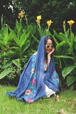 刺绣亚麻花朵印度尼泊尔棉麻围巾 披肩两用女春夏季秋丝巾文艺
