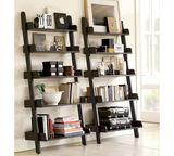 现货美式多层全实木简易书架 黑白隔板架展示架 梯形落地置物架