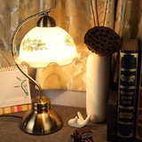 铁艺台灯欧式台灯简约书房卧室床头台灯复古玻璃美式装饰茶花台灯