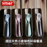韩式小麦筷子勺子叉子便携餐具 旅行携带学生便携餐具盒三件套装