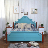 欧式单人板木式床1.5米1.8米双人床包邮儿童床架简约高箱宜家蓝色