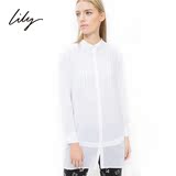 LILY 2015春季新款女装 欧美通勤纯色中长款长袖衬衫 115120H4722