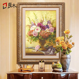欧式玄关装饰画挂画美式现代客厅餐厅竖幅经典花卉壁画油画带框