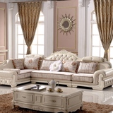 客厅转角实木雕花 新古典法式布艺欧式沙发 皮布奢华真皮沙发组合