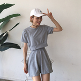 韩版女装夏季休闲运动套装短款t恤上衣+高腰A字半身裙短袖两件套