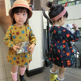 2015秋装新品韩版女童宝宝长袖满身星星高腰娃娃衫可爱宽松连衣裙