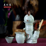 汝窑茶具套装自动泡茶器美到家陶瓷功夫茶杯竹节礼盒套装四合一养