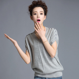 2016韩版宽松纯色女装上衣 夏装新款套头T恤蝙蝠袖冰丝短袖体恤女