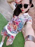 2016夏装FY99花色阿迪三叶草卫衣套装女开衫休闲运动短袖短裤两件