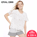 艾莱依韩版短款套头圆领纯色2016春装新款蕾丝上衣ERAL31024-EXAB