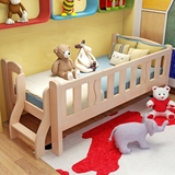 包邮实木儿童床单人床实木男孩女孩松木婴儿床小孩床带护栏送床垫