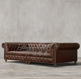 美式乡村工业PU沙发欧式真皮三人沙发法式复古做旧客厅沙发床