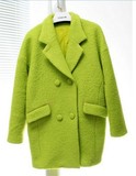 2014冬季韩国定制羊毛呢加棉加厚中长款宽松呢大衣绿色女士外套