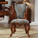 美式欧式餐椅组合 实木雕花复古布艺软包靠背餐椅 新古典餐桌椅子