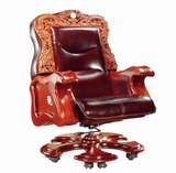 中式红木雕龙老板椅 真皮欧式太师椅 双功能实木雕花大班椅K1146