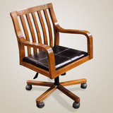 辣小椒家具 实木电脑椅转椅家用 现代中式皮艺书椅胡桃木升降椅子