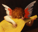 弹琴的小天使 复古可爱欧式美式仿油画装饰画壁画挂画画芯无框画