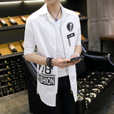 夏季韩版男士衬衫中袖中长款情侣款短袖林弯弯潮流风衣半袖薄外套