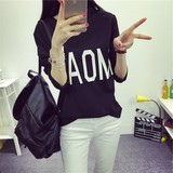 秋季韩版女装长袖T恤女宽松学生衣服黑色显瘦体恤字母纯棉打底衫