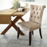 美式布艺软包实木餐椅欧式橡木拉扣棉麻布艺做旧餐桌地中海椅