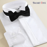 SmartFive 丝光棉燕子领礼服衬衫男士宴会必备白色衬衣新郎衬衫