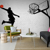 3d大型壁画NBA篮球明星拼图白砖壁纸卧室床头海报无缝无纺布球架