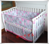 外贸婴儿床全棉床围 宝宝加高加厚围栏 4片式 粉色米妮