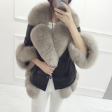 2015新款韩版女装冬装狐狸毛羽绒服女短款皮草羽绒衣黑色皮衣外套
